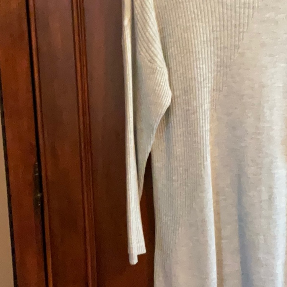 INC fancy sweater, angled bottom, netted sleeve, light gray, PL, NWT - Picture 5 of 12
